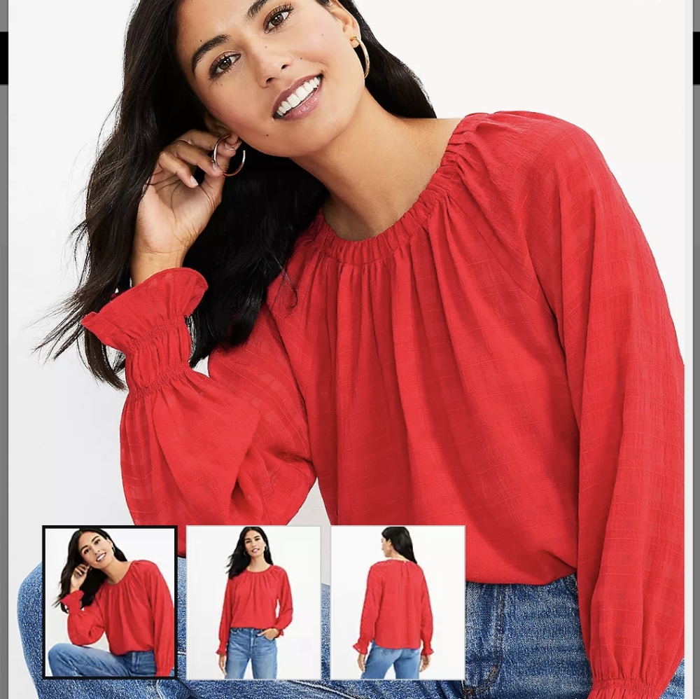 NWT Loft Smocked Cuff Blouse Tango Red